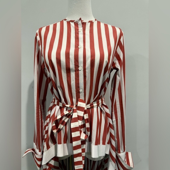 Palmer / Harding Red and White Size 4 Striped Asimetrical Long Sleeve Blouse - Picture 7 of 13